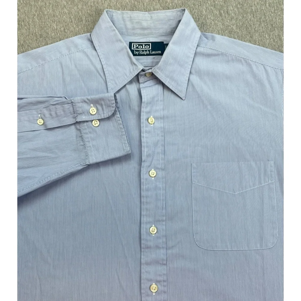 Polo Ralph Lauren Shirt Mens 16.5 - 32/33 Striped 100% Cotton Button Up